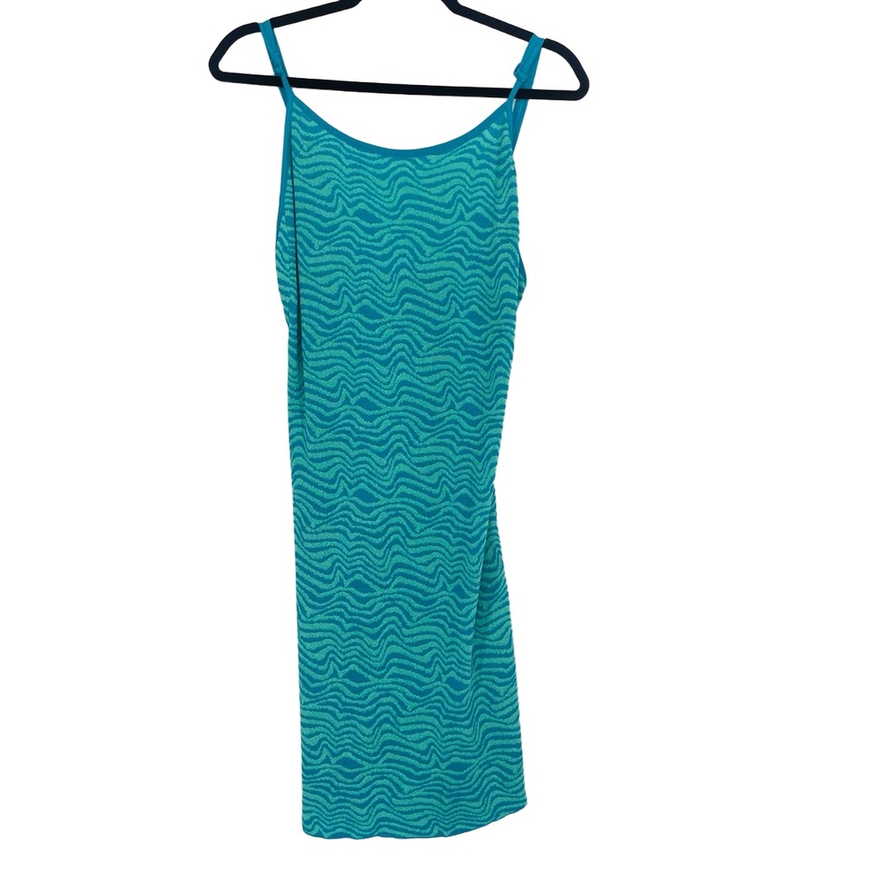Zara Womens Blue Green Spaghetti Strap Body Con Viscose Summer Resort Dress M - Picture 2 of 11